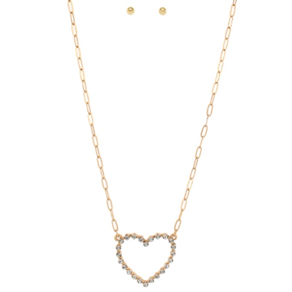 Pave Open Heart Necklace Set - Picture 2 of 3